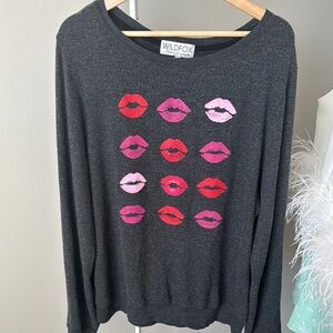 Wildfox Women's Black Sweater with Lip Print
